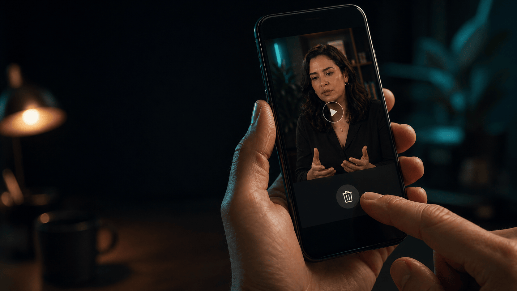 Pessoa prestes a apagar um vídeo gravado no celular